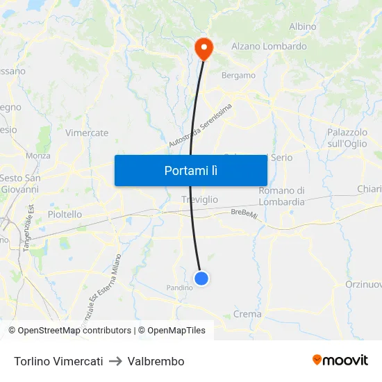 Torlino Vimercati to Valbrembo map