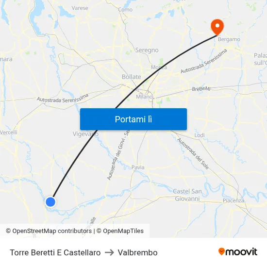 Torre Beretti E Castellaro to Valbrembo map