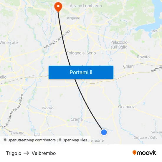 Trigolo to Valbrembo map