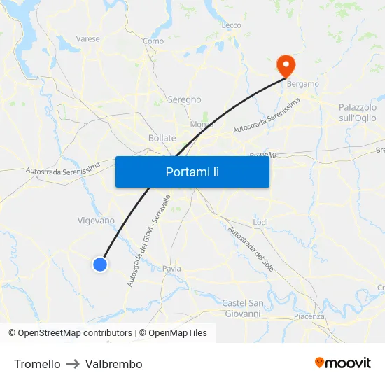Tromello to Valbrembo map