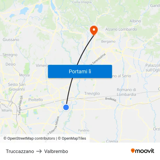 Truccazzano to Valbrembo map