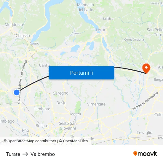 Turate to Valbrembo map