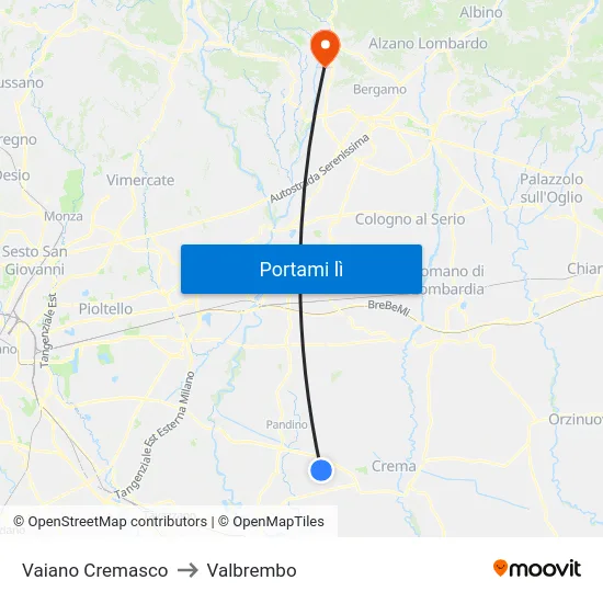 Vaiano Cremasco to Valbrembo map