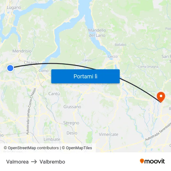 Valmorea to Valbrembo map