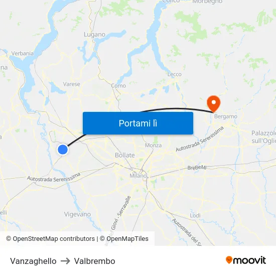 Vanzaghello to Valbrembo map
