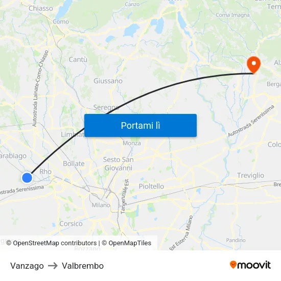 Vanzago to Valbrembo map