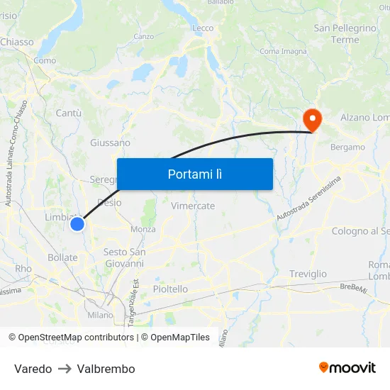 Varedo to Valbrembo map