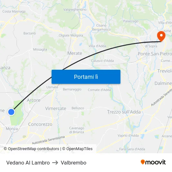 Vedano Al Lambro to Valbrembo map