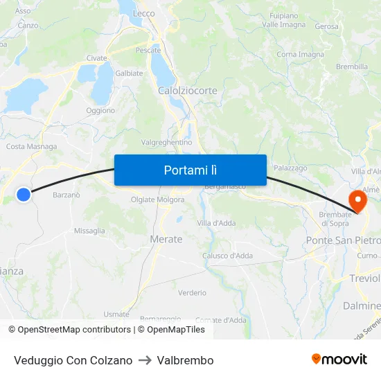 Veduggio Con Colzano to Valbrembo map