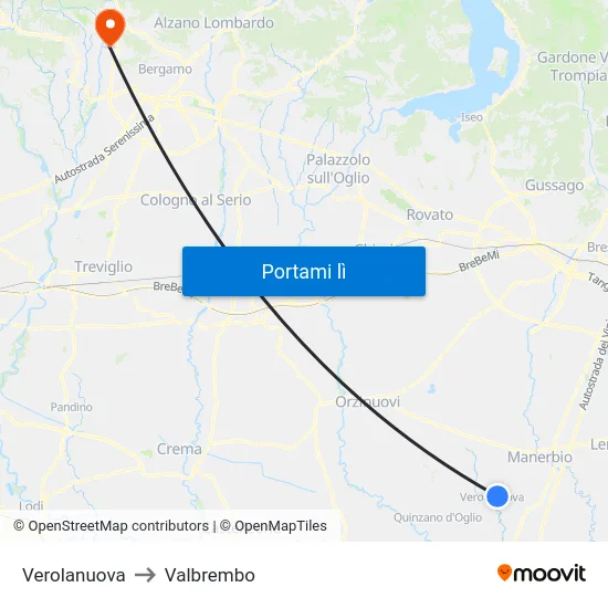 Verolanuova to Valbrembo map