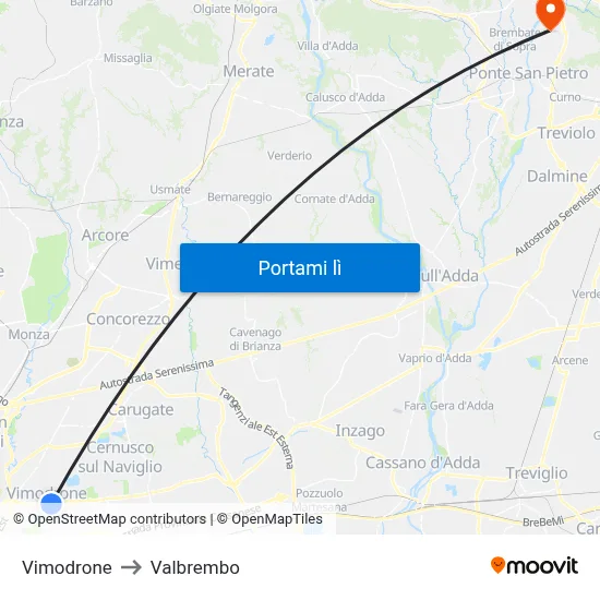 Vimodrone to Valbrembo map