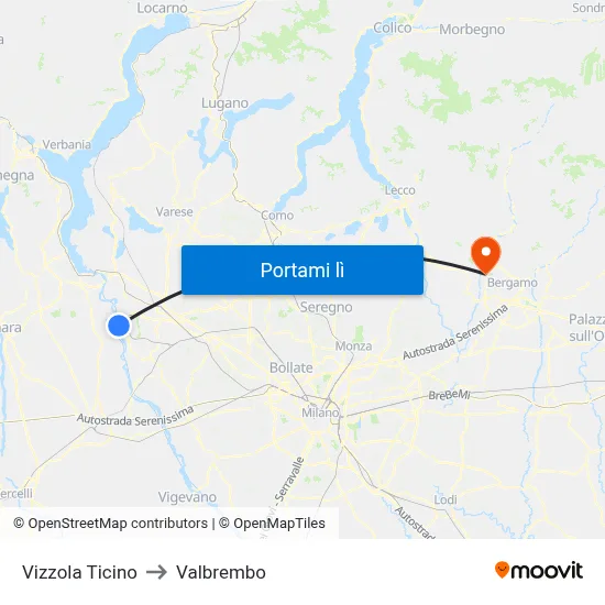 Vizzola Ticino to Valbrembo map