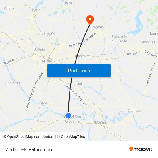 Zerbo to Valbrembo map