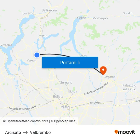 Arcisate to Valbrembo map