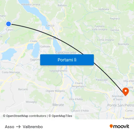 Asso to Valbrembo map