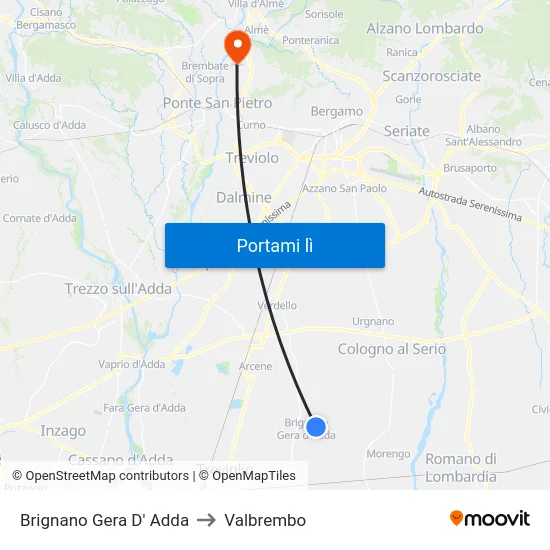 Brignano Gera D' Adda to Valbrembo map