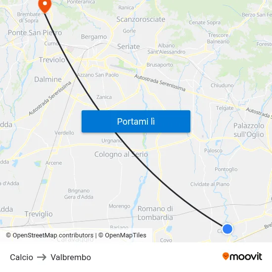 Calcio to Valbrembo map