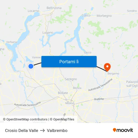 Crosio Della Valle to Valbrembo map