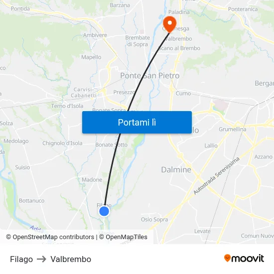 Filago to Valbrembo map