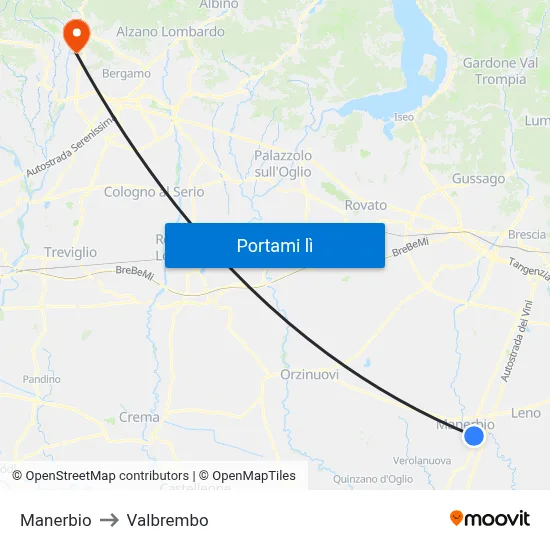Manerbio to Valbrembo map