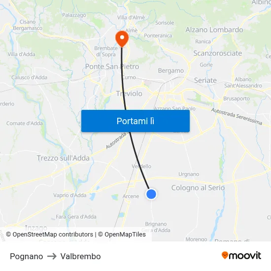 Pognano to Valbrembo map
