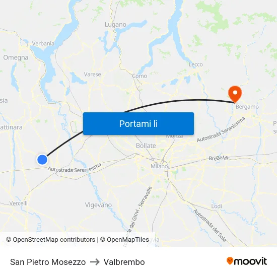 San Pietro Mosezzo to Valbrembo map