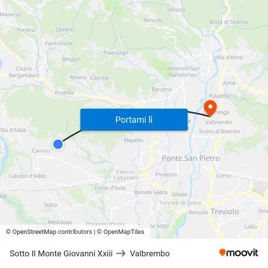 Sotto Il Monte Giovanni Xxiii to Valbrembo map