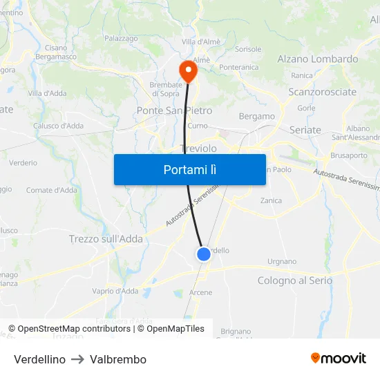 Verdellino to Valbrembo map