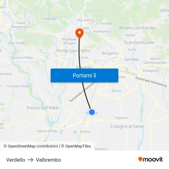 Verdello to Valbrembo map