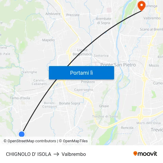CHIGNOLO D' ISOLA to Valbrembo map