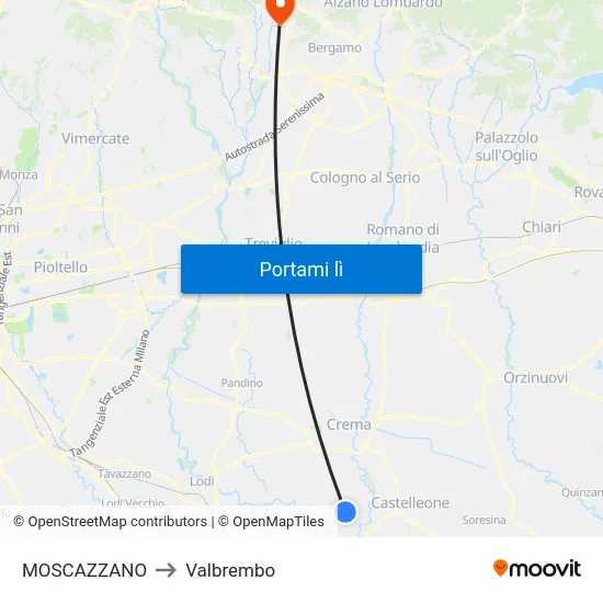 MOSCAZZANO to Valbrembo map