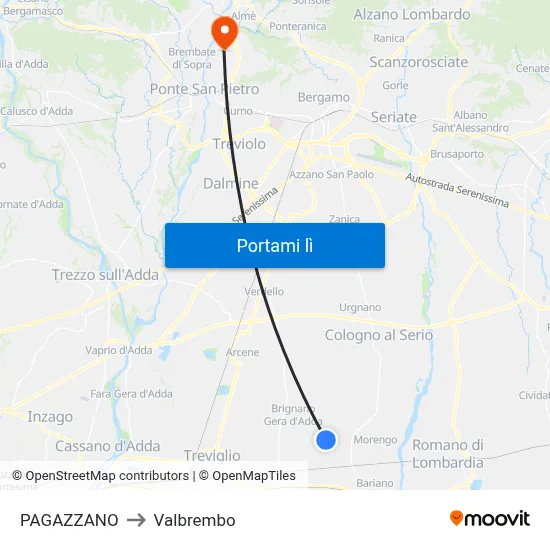 PAGAZZANO to Valbrembo map