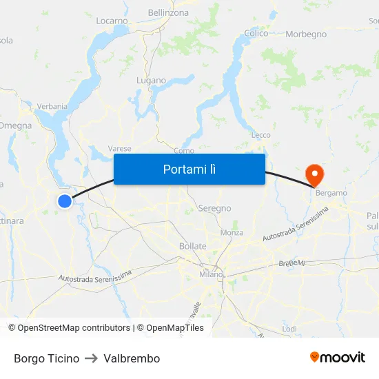 Borgo Ticino to Valbrembo map