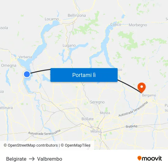 Belgirate to Valbrembo map