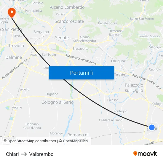 Chiari to Valbrembo map
