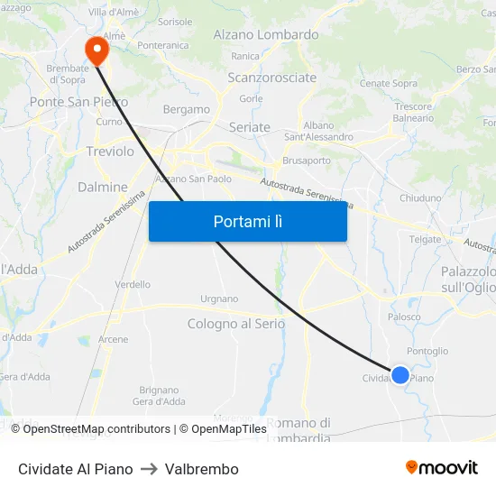 Cividate Al Piano to Valbrembo map