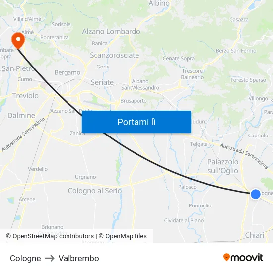Cologne to Valbrembo map