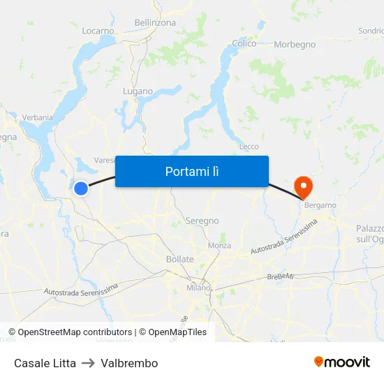 Casale Litta to Valbrembo map