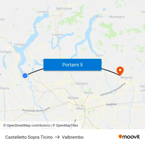 Castelletto Sopra Ticino to Valbrembo map