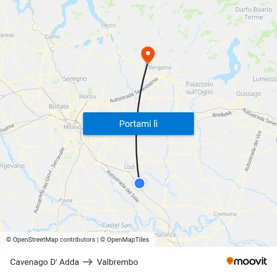Cavenago D' Adda to Valbrembo map