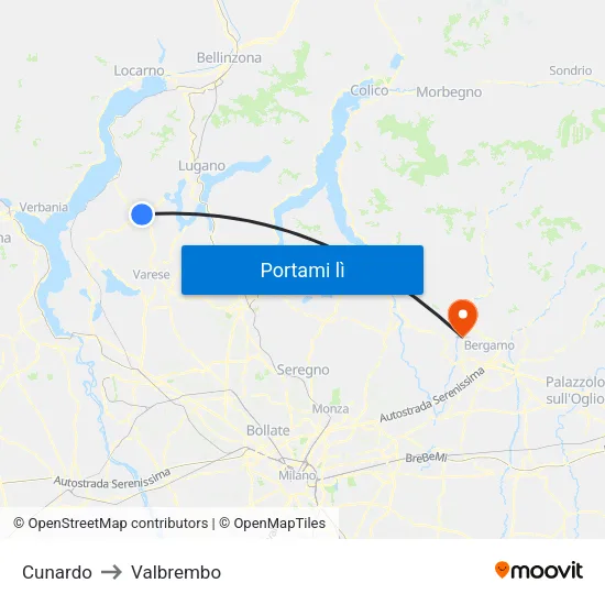 Cunardo to Valbrembo map