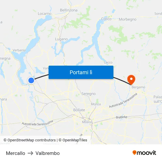 Mercallo to Valbrembo map
