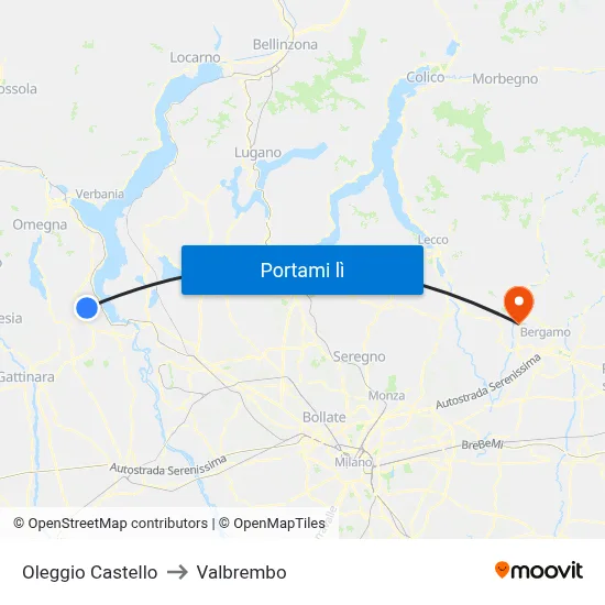 Oleggio Castello to Valbrembo map