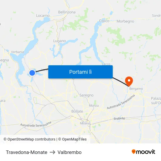 Travedona-Monate to Valbrembo map