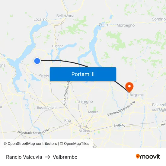 Rancio Valcuvia to Valbrembo map