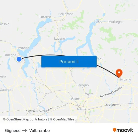 Gignese to Valbrembo map