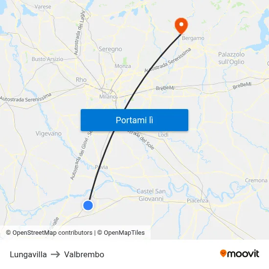 Lungavilla to Valbrembo map