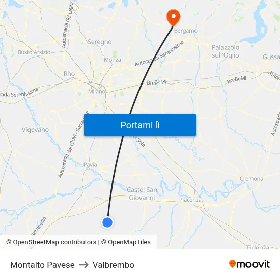 Montalto Pavese to Valbrembo map