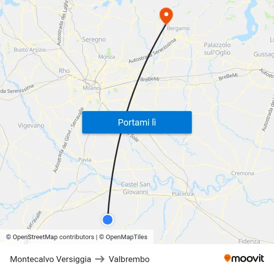 Montecalvo Versiggia to Valbrembo map