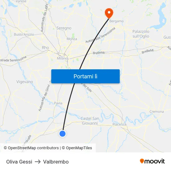 Oliva Gessi to Valbrembo map